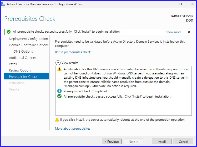 Prerequisites Check - Successful Review Screen