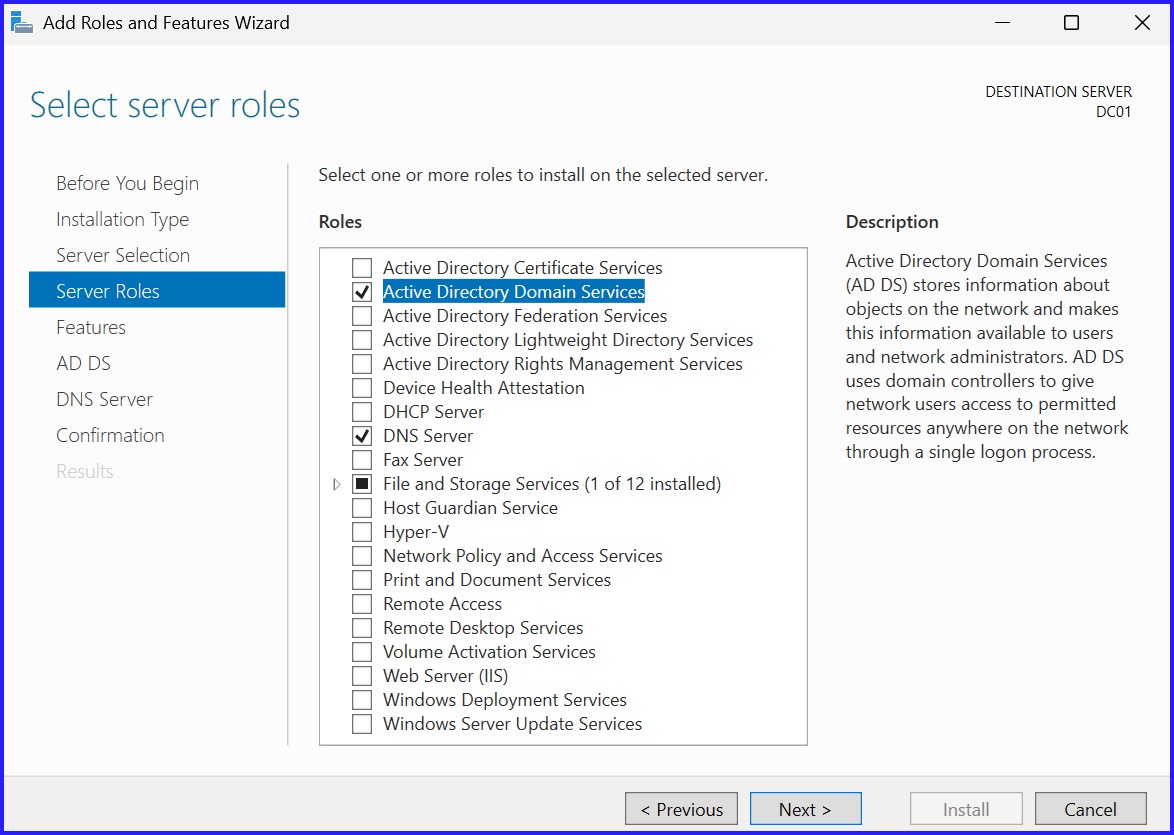 Server Manager - Role Installation Selection
