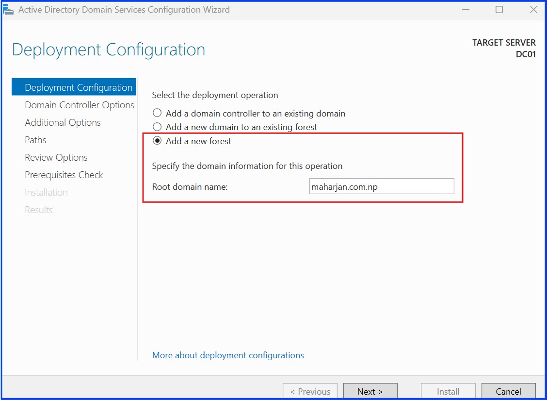 Deployment Configuration Screen - New Forest Setup