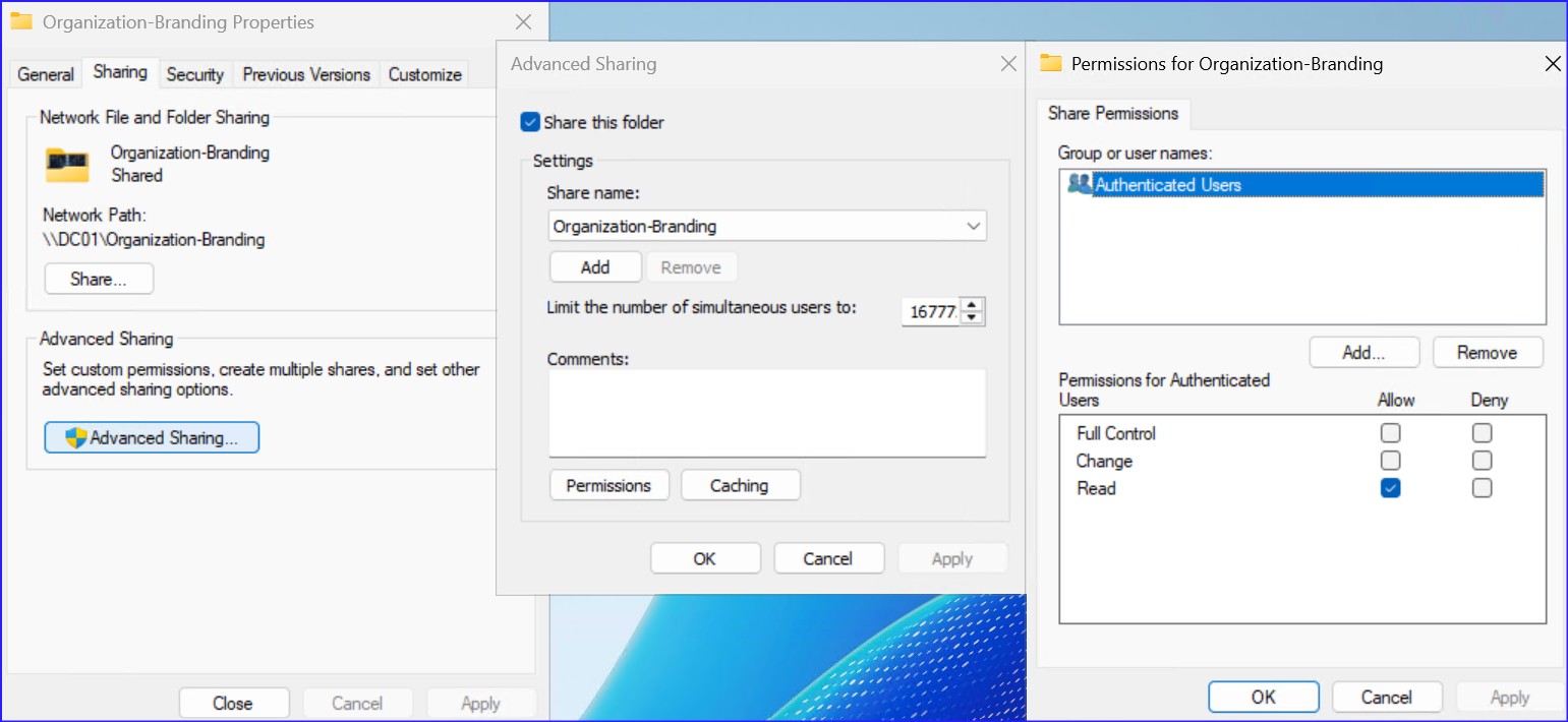 Branding Images Folder Sharing Permission