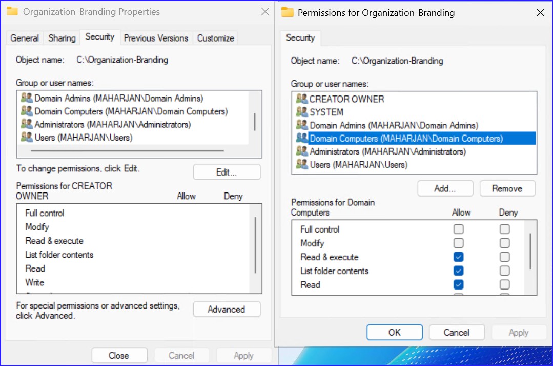 Branding Images Folder NTFS Permission