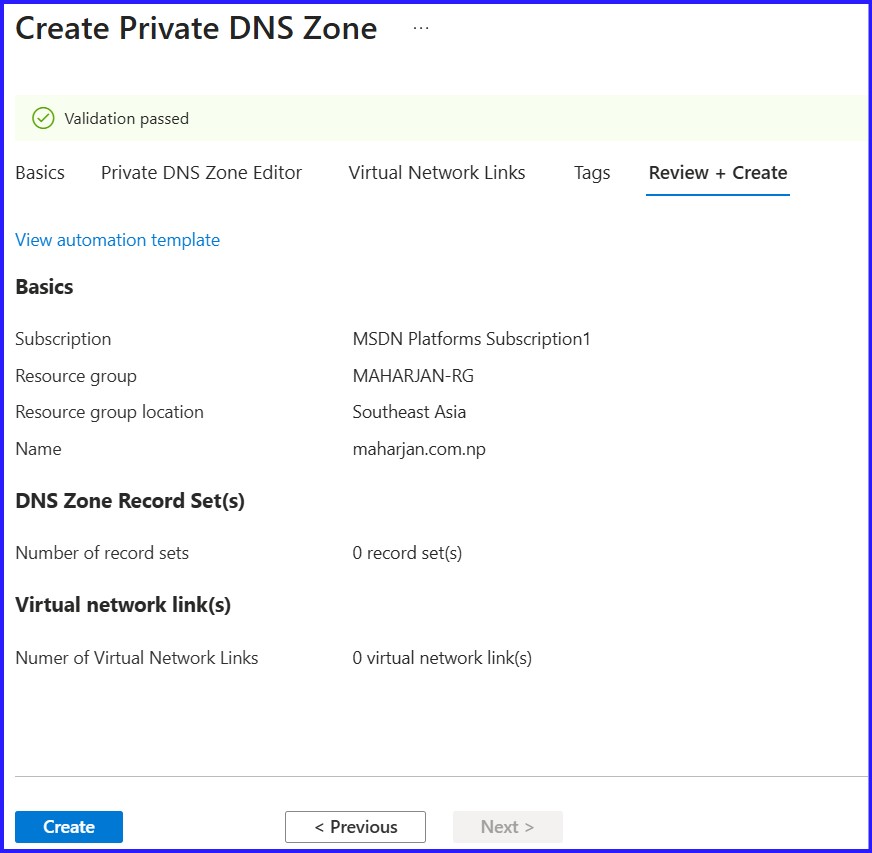 Creating Private DNS Zone