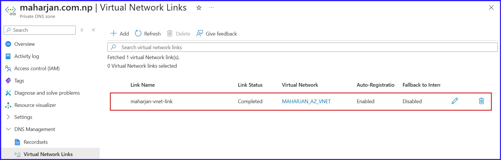 Creating Virtual Network Links
