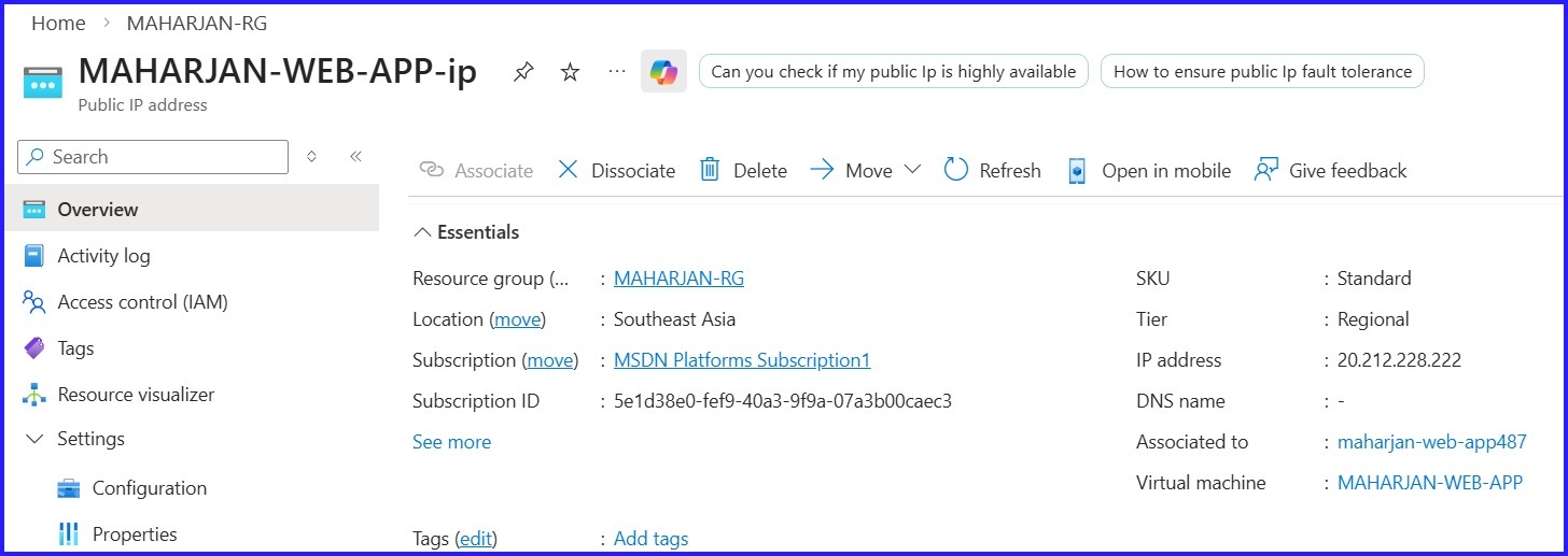 Created Static Public IP Address.