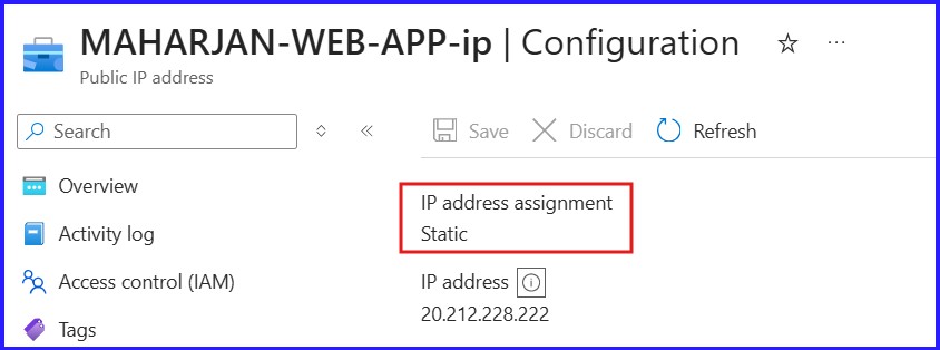 Azure Static IP Configuration